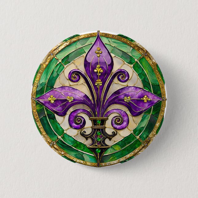 Mardi Gras Stained Glass Fleur de lis  6 Cm Round Badge (Front)