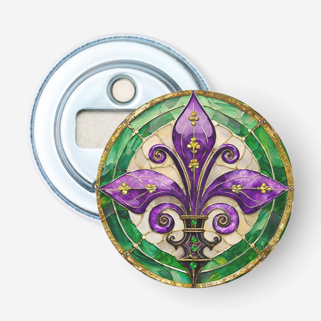 Mardi Gras Stained Glass Fleur de lis  Bottle Opener (Front)