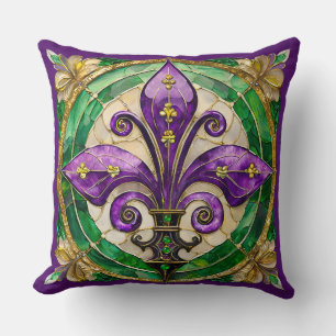 Mardi Gras Stained Glass Fleur de lis Cushion
