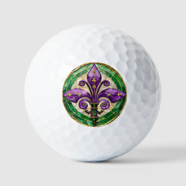Mardi Gras Stained Glass Fleur de lis  Golf Balls (Front)