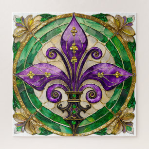 Mardi Gras Stained Glass Fleur de lis Jigsaw Puzzle
