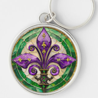 Mardi Gras Stained Glass Fleur de lis  Key Ring