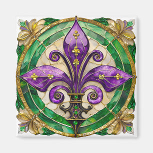 Mardi Gras Stained Glass Fleur de lis  Magnet