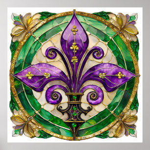 Mardi Gras Stained Glass Fleur de lis Poster
