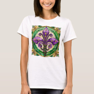 Mardi Gras Stained Glass Fleur de lis  T-Shirt