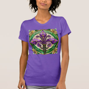 Mardi Gras Stained Glass Fleur de lis T-Shirt