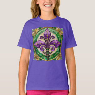 Mardi Gras Stained Glass Fleur de lis  T-Shirt
