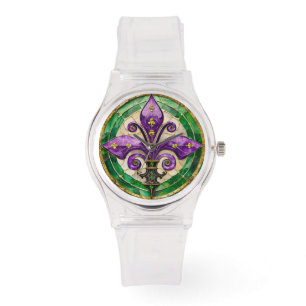Mardi Gras Stained Glass Fleur de lis  Watch