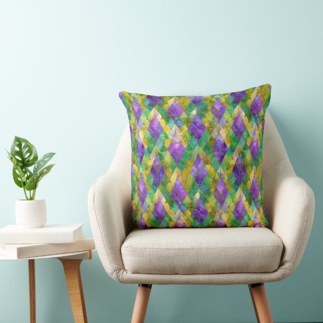 Mardi Gras Stained Glass Harlequin Print Cushion (Chair)
