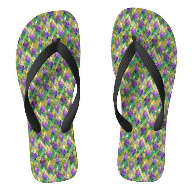 Mardi Gras Stained Glass Harlequin Print Flip Flops (Footbed)