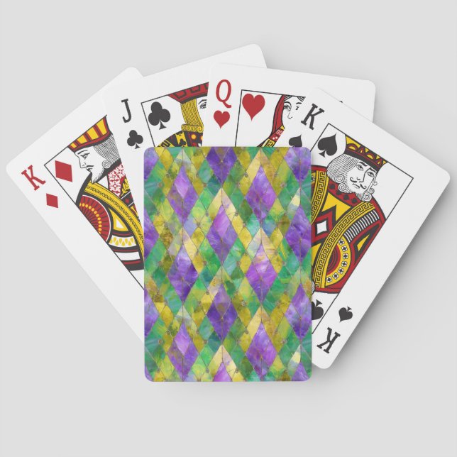 Mardi Gras Stained Glass Harlequin Print Playing Cards (Back)