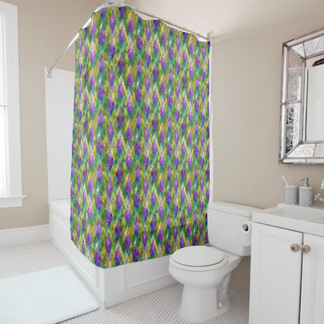 Mardi Gras Stained Glass Harlequin Print Shower Curtain (In Situ)