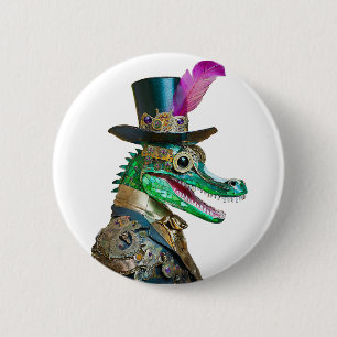 Mardi Gras Steampunk Party Animal Alligator 6 Cm Round Badge