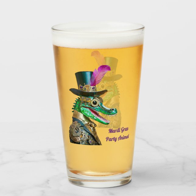 Mardi Gras Steampunk Party Animal Alligator Glass (Back Filled)