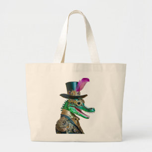 Mardi Gras Steampunk Party Animal Alligator Large Tote Bag