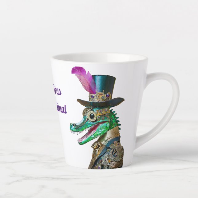 Mardi Gras Steampunk Party Animal Alligator Latte Mug (Right)