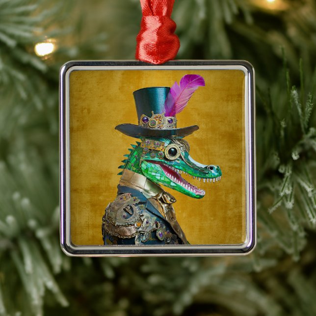 Mardi Gras Steampunk Party Animal Alligator Metal Tree Decoration (Tree)