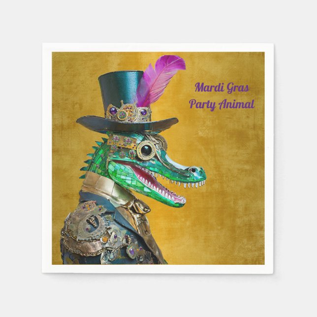 Mardi Gras Steampunk Party Animal Alligator Napkin (Front)