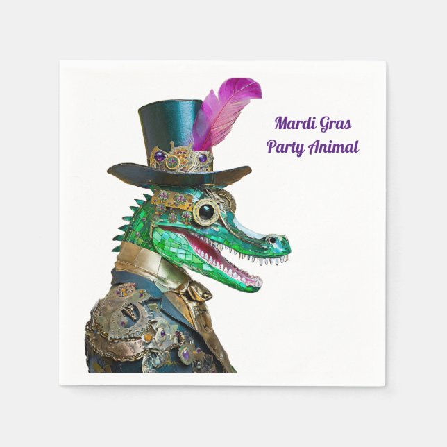 Mardi Gras Steampunk Party Animal Alligator Napkin (Front)