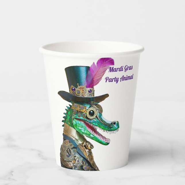 Mardi Gras Steampunk Party Animal Alligator Paper Cups (Front)