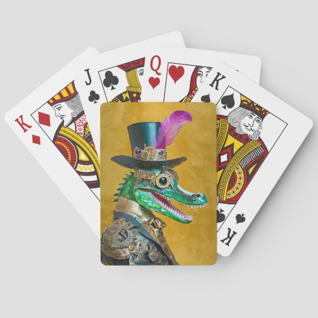 Mardi Gras Steampunk Party Animal Alligator Playing Cards (Back)
