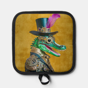 Mardi Gras Steampunk Party Animal Alligator Pot Holder