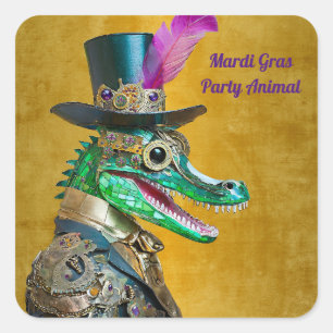Mardi Gras Steampunk Party Animal Alligator Square Sticker