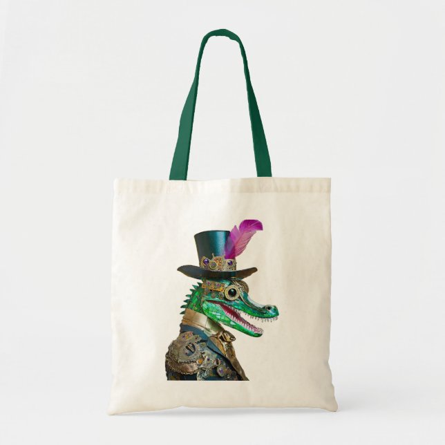 Mardi Gras Steampunk Party Animal Alligator Tote Bag (Front)