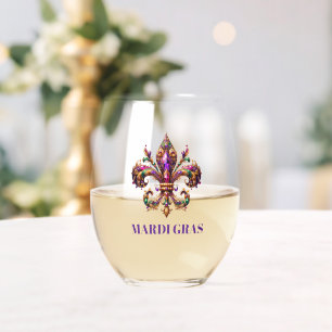 Mardi Gras Stemless Wine Glass
