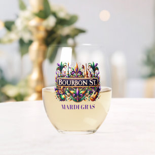 Mardi Gras Stemless Wine Glass