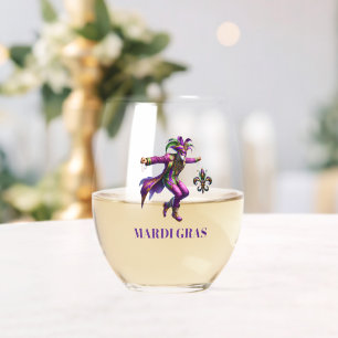 Mardi Gras Stemless Wine Glass