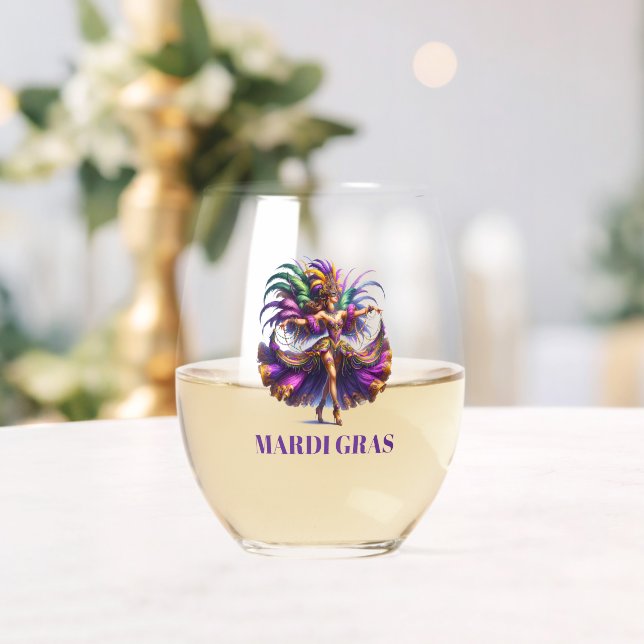 Mardi Gras Stemless Wine Glass (Insitu (Wedding))
