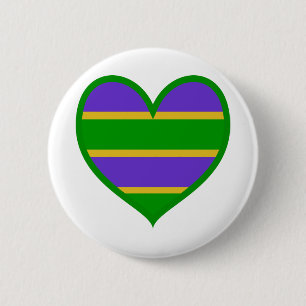 Mardi Gras Striped Heart 6 Cm Round Badge