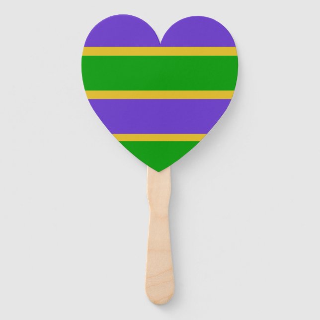 Mardi Gras Stripes Heart Hand Fan (Front)