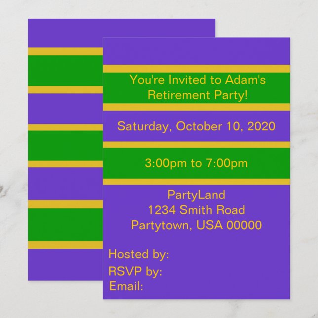Mardi Gras Stripes Invitation (Front/Back)