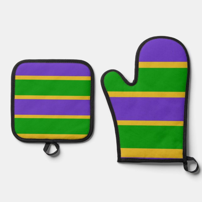 Mardi Gras Stripes  Oven Mitt & Pot Holder Set (Front)