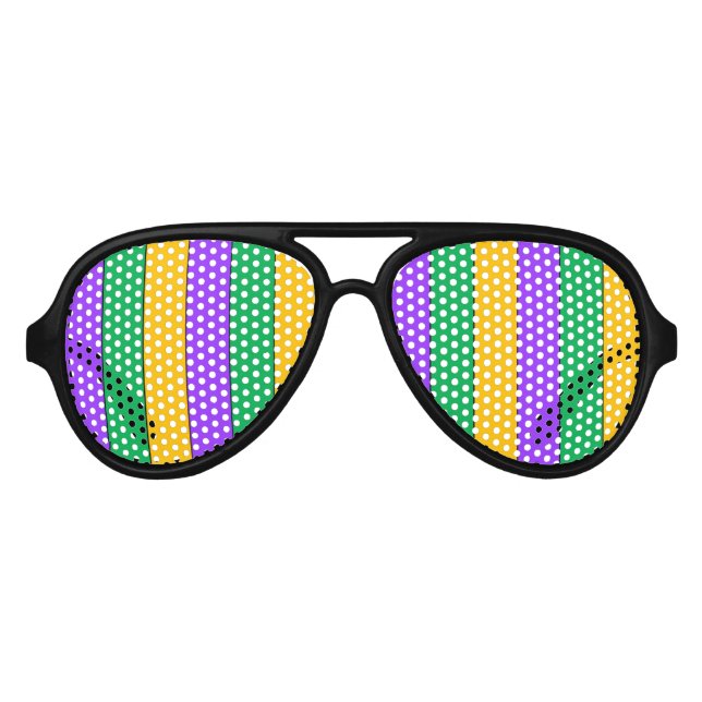 Mardi Gras Stripes Pattern Green Yellow Purple Aviator Sunglasses (Front)