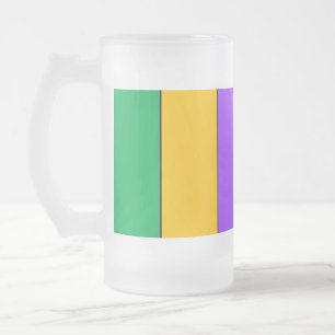 Mardi Gras Stripes Pattern Green Yellow Purple Frosted Glass Beer Mug