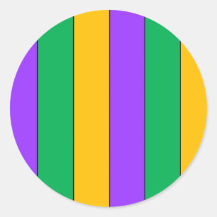 Mardi Gras Stripes Pattern Purple Green Yellow Classic Round Sticker