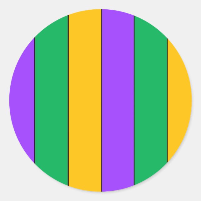 Mardi Gras Stripes Pattern Purple Green Yellow Classic Round Sticker (Front)