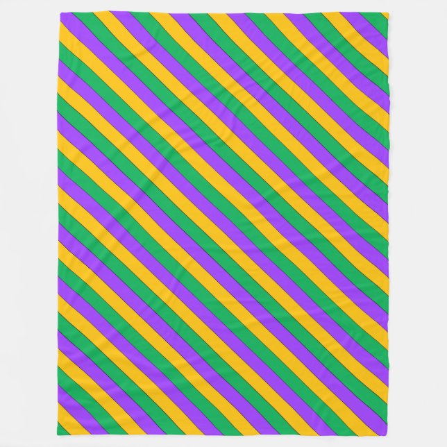 Mardi Gras Stripes Pattern Purple Green Yellow Fleece Blanket (Front)