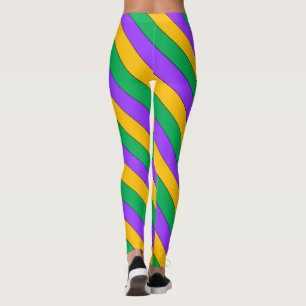 Mardi Gras Stripes Pattern Purple Green Yellow Leggings
