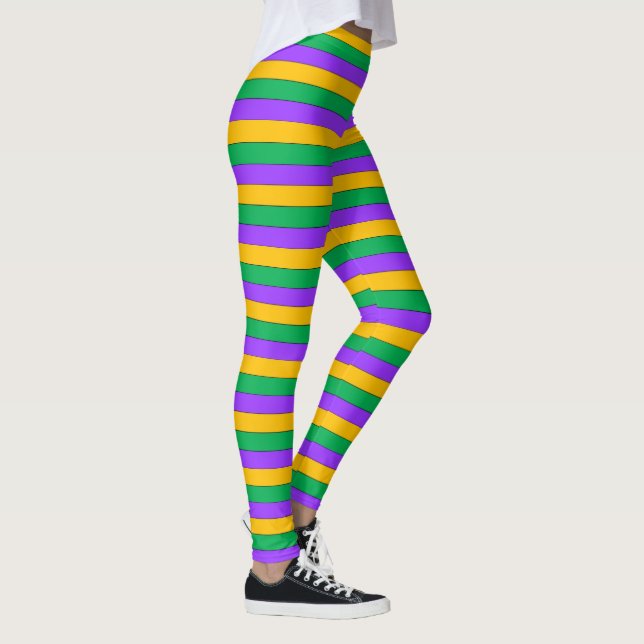 Mardi Gras Stripes Pattern Purple Green Yellow Leggings (Right)