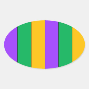 Mardi Gras Stripes Pattern Purple Green Yellow Oval Sticker