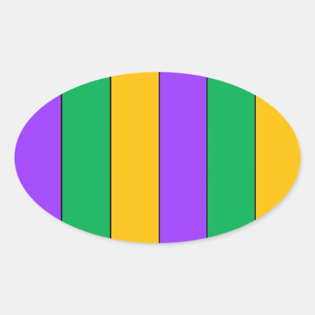 Mardi Gras Stripes Pattern Purple Green Yellow Oval Sticker (Front)