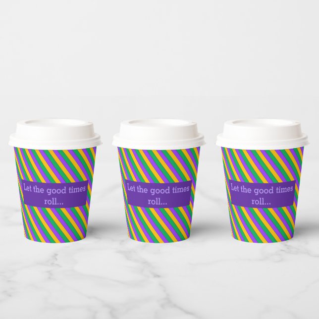Mardi Gras Stripes Pattern Purple Green Yellow Pap Paper Cups (Multi)