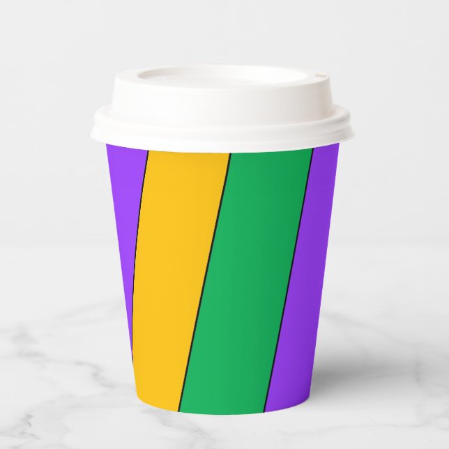 Mardi Gras Stripes Pattern Purple Green Yellow Pap Paper Cups (Front)