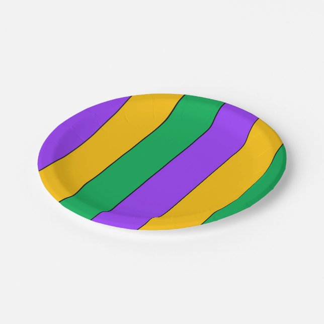Mardi Gras Stripes Pattern Purple Green Yellow Paper Plate (Angled)