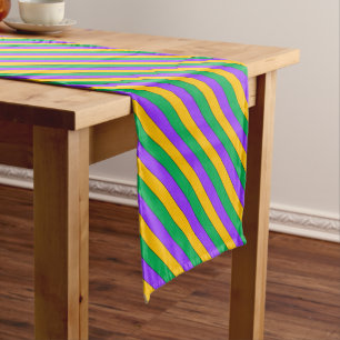 Mardi Gras Stripes Pattern Purple Green Yellow Short Table Runner
