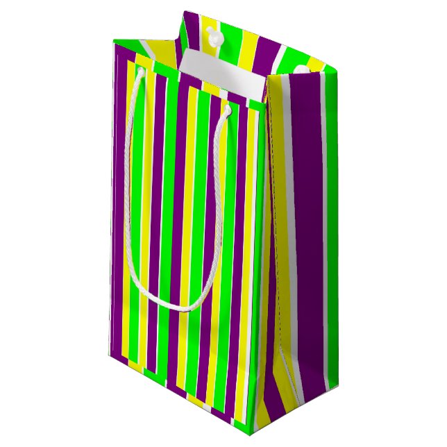 Mardi Gras Stripes Small Gift Bag (Front Angled)